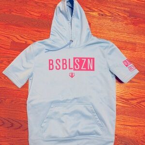 Baseball Lifestyle 101 BL101 Short Sleeve Hood Sweatshirt Blue Pink AS